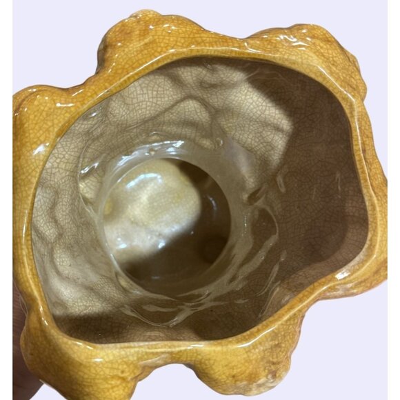 Vintage Majolica Style Glazed Ceramic Vase Putti Cherubs Green & Yellow Floral - Picture 6 of 9